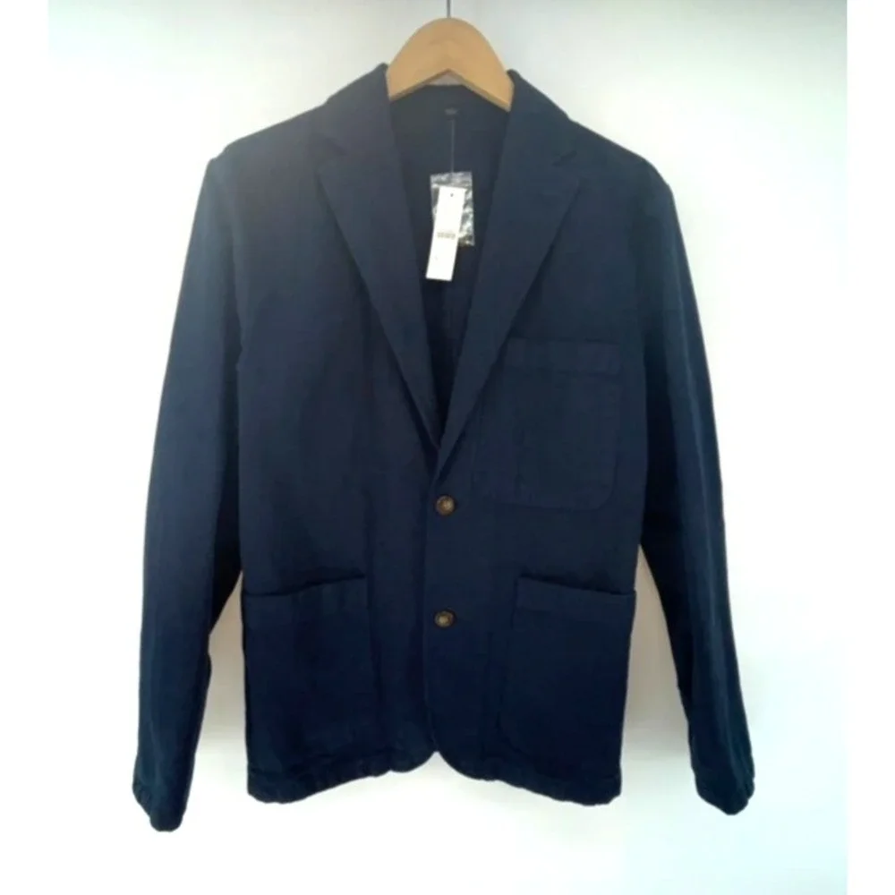 J Crew Suit Jacket Blazer Garment Dyed Cotton Linen Blend Chino AX270 Navy Sz 34